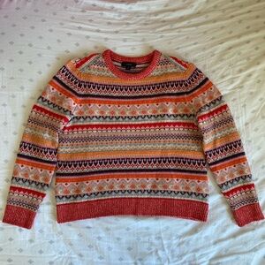 J.Crew Fair Isle Crewneck Sweater in Bright Cerise Peony, Size XS